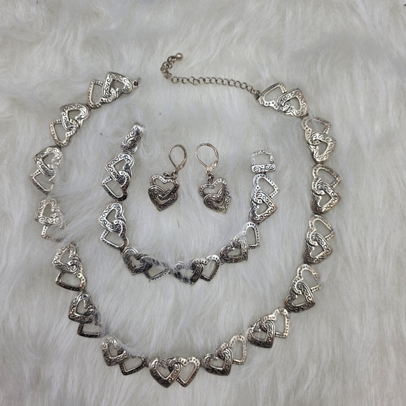 Elegant Matching Set Open Double Heart Necklace, Bracelet And Earings Set - Picture 2 of 3